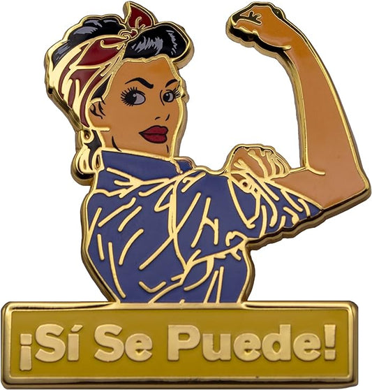 Glossy Pieces | Si Se Peude Enamel Pin | We Can Do It | Empowering Rosie the Riveter Brooch Accessory for Backpack, Lanyard, Lapel or ID Badge Holder | Motivating Gift for Spanish Women, Nurse, RN, CNA or Healthcare Professional | Cute and Vintage |