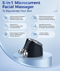 Microcurrent-Facial-Device - Skin Tightening Device, Microcurrent Facial Massager, Face Massager Roller for Face Lift, Anti Aging, Skin Rejuvenation, Glossy Black (JY-186)