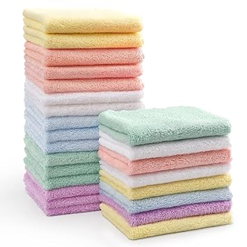 HOMEXCEL Baby Washcloths 24 Pack-Microfiber Coral Fleece Baby Bath Face Towel 7x9 Inch Extra Absorbent and Soft Burp Cloth and Wash Cloths for Newborn-Infants and Toddlers-Gentle On Sensitive Skin