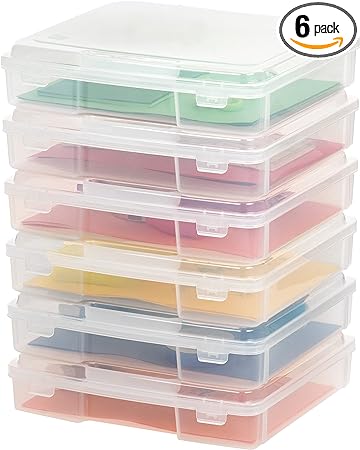 IRIS USA 6 Pack Fits 8.5" x 11" Portable Project Storage Case with Snap-Tight Latch, Plastic Container for Board Games Scrapbook Paper Magazine Document Kid's Toys Craft Hobby Art Supplies, Clear