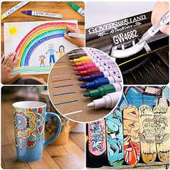 TFIVE Paint Pens Paint Markers Never Fade Quick Dry and Permanent, 12 Color Oil-Based Waterproof Paint Marker Pen Set for Rock Painting, Ceramic, Wood, Fabric, Plastic, Canvas, Glass, Mugs