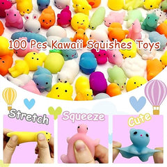 LENYOQIN 100 piezas Kawaii Squishies, Mochi Squishy Toys para regalos de fiesta de niños, mini bolsas sensoriales para aliviar el estrés, juguete novedoso, premios en el aula, calcetín de Navidad, regalos de cumpleaños/Navidad (aleatorio) 