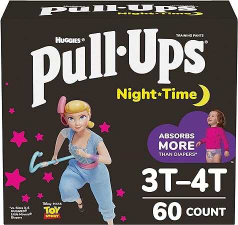 Pull-Ups Girls' Nighttime Potty Training Pants, Training Underwear, 3T-4T (32-40 lbs), 60 Ct