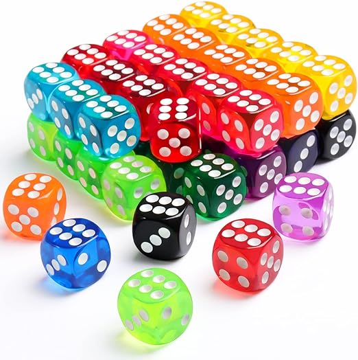 50 dados de colores, dados de 6 caras para juegos de mesa, dados a granel de 14 mm para aprendizaje de matemáticas, dados para aula 