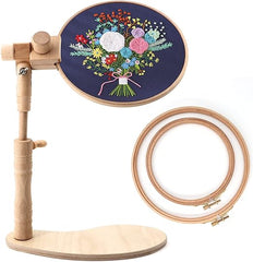 ZOCONE Beech Wood Adjustable Rotated Embroidery Hoop Stand with 2 Pcs 6'' 8'' Embroidery Hoops, Wooden Embroidery Stand, Embroidery Hoop Holder for Cross Stitch and Embroidery Project (A)