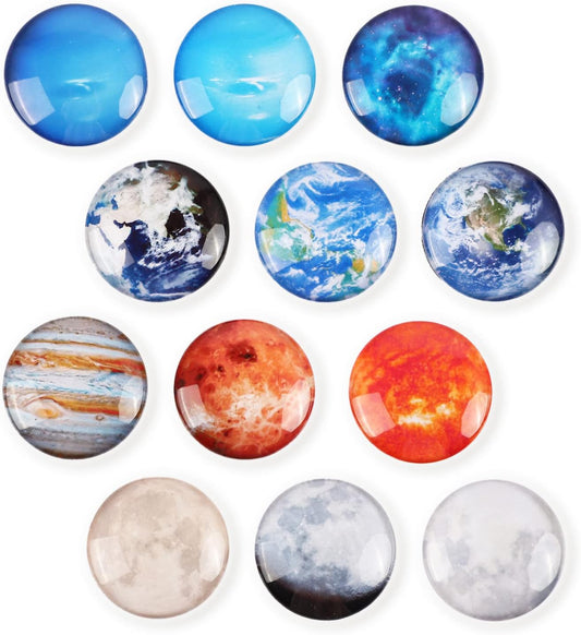 Glass Strong Refrigerator Magnets - 12 Pack Decorative Magnets for Fridge Cute Decor for Home Kitchen Office Whiteboard Locker Accessories (Planet Refrigerator Magnets)