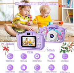 Anesky Cámara para niños, cámara de juguete para niños de 3, 4, 5, 6, 7, 8, 9, 10, 11, 12, cámara de vídeo digital para niños pequeños 1080P HD, cámara para niños y niñas, regalo perfecto de Navidad y cumpleaños, tarjeta de 32 GB, color morado