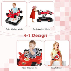 BABY JOY Andador para Bebés 4 en 1, Andador de Actividades Plegable con Altura Ajustable, Música y Luces, Antivuelco, Andador para Bebés con Ruedas para Niños Niñas de 6 a 14 Meses (Rojo)