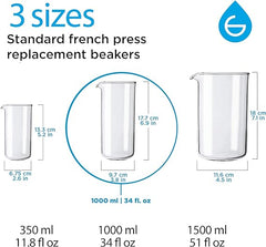 GROSCHE Universal-Ersatzbecher aus Borosilikatglas 3.3 für French-Press-Kaffee- und Teezubereiter – verbessertes Kaffee- und Tee-Zubereitungserlebnis (34,oz – mittel) 