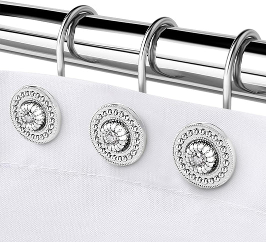 Silver Shower Curtain Hooks, Rust Proof Shower Curtain Rings for Bathroom, Metal Decorative Shower Curtain Hooks Hangers for Shower Curtain Rod, Shower Hooks for Shower Curtain Set of 12 Chrome