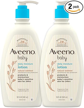 AVEENO BABY Daily Moisture Body Lotion for Delicate Skin, Natural Colloidal Oatmeal & Dimethicone, Hypoallergenic Moisturizing Lotion, Fragrance- & Paraben-Free, Twin Pack, 2 x 18 fl.