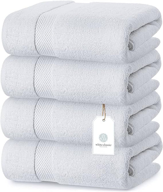 White Classic Luxury White Bath Towels Extra Large | 100% Soft Cotton 700 GSM Thick 2Ply Absorbent Quick Dry Hotel Bathroom Towel for Home, Gym, Pool | 27x54 Inch | White | Set of 4