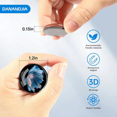 DANANDJIA 12Pcs Glass Strong Magnetic Refrigerator Magnet Fridge Sticker,Fish Crystal Fridge Magnets Decoration for Crafts, for Kitchen Refrigerator, Dishwasher, Cabinet, Office Whiteboard and School