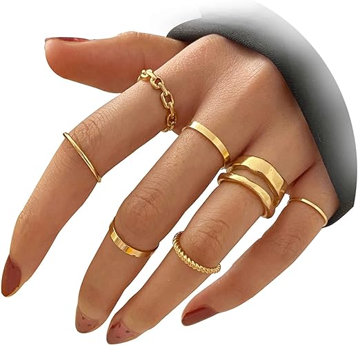 FAXHION Gold Knuckle Rings Set for Women Girls Snake Chain Stacking Ring Vintage BOHO Midi Rings SIze Mixed