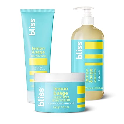 Bliss Cult Favorite Lemon & Sage Trio: Satin-Skin Body Polish, Soapy Suds Body Wash, and Lemon and Sage Body Butter