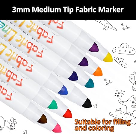 Colorful Fabric Markers -12 Colors Fabric Markers Permanent for Clothes - Non-Toxic Fabric Paint Pens for Personalizing Shirts Bags Hats Canvas and Textiles