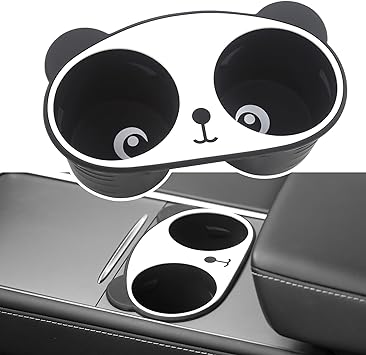 CRYROC for Tesla Model Y Model 3 Center Console Cup Holder,Tesla Panda Interior Accessories for 2023 2022 2021,Shockproof Stabilizer Silicone Water Cup