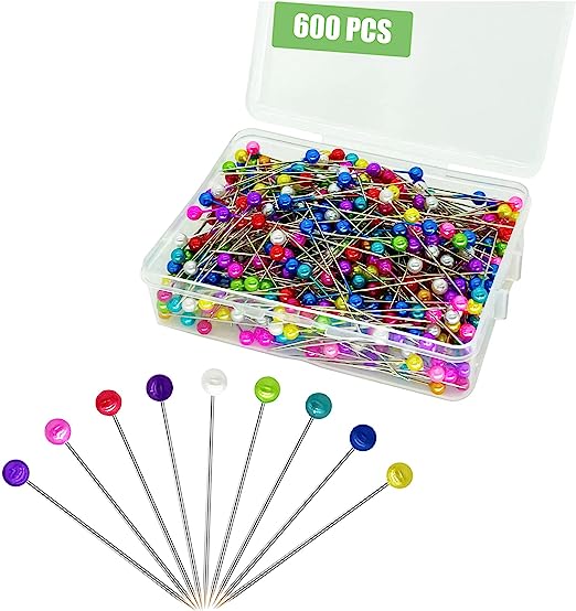 600PCS Sewing Pins Straight Pin for Fabric, Pearlized Ball Head Quilting Pins Long 1.5inch, Multicolor Corsage Stick Pins for Dressmaker, Jewelry DIY Decoration, Craft and Sewing Project