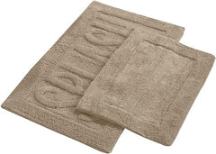 2 Piece Bath Mat with Splash Sculpted Details Beige Brown Microfiber Multi-Size Set