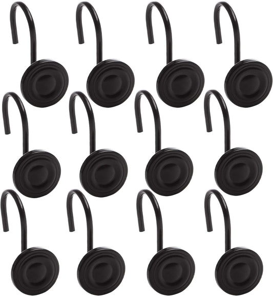 BINO | Shower Curtain Hooks - Matte Black - Set of 12 | Hooks Shower Curtain | Shower Curtain Rings Hooks | Rust Proof Shower Curtain Hooks | Bathroom Shower Hooks for Curtain | Bathroom Essentials