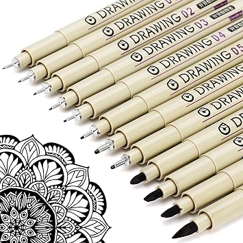 Micro Fineliner Drawing Art Pens: 12 Black Fine Line Waterproof Ink Set Artist Supplies Archival Inking Markers Liner Professional Sketch Outline Anime Sketching Watercolor Zentangle Kit Stuff