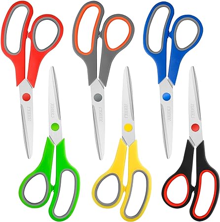 Scissors Bulk 6-Pack, All Purpose Scissors Stainless Steel Sharp Scissors for Office Home General Use Craft Supplies, High/Middle School Classroom Class Older Kids Scissor Set, Right/Left Handed