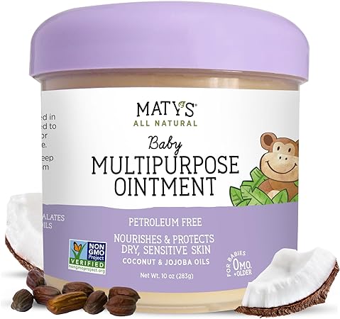 Matys Multipurpose Baby Ointment, All Over Gentle Skin Protection for Newborns & Up, Soothes Dry Irritated Skin, Diaper Rash, Cradle Cap, Drool Rash & More, Petroleum Free, Fragrance Free, 10 oz tub