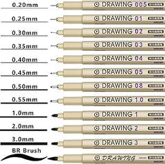 Micro Fineliner Drawing Art Pens: 12 Black Fine Line Waterproof Ink Set Artist Supplies Archival Inking Markers Liner Professional Sketch Outline Anime Sketching Watercolor Zentangle Kit Stuff