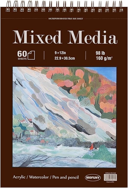 Mixed Media Sketch Pad, 9 x 12 inches, 60 Sheets (98lb/160gsm) Heavyweight Drawing Papers, Top Spiral Bound Hardcover Sketchbook, for Wet and Dry Media, Drawing, Painting