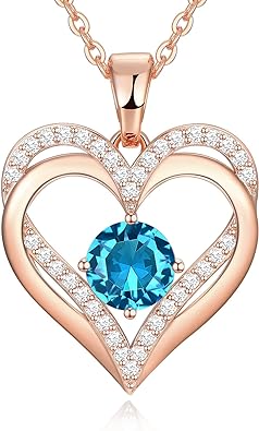 DFUNH Halsketten aus 18 Karat Roségold für Damen, Halskette aus 925er Sterlingsilber für Mädchen, Geburtsstein-Diamant-Anhänger, Valentinstag, Geburtstag, Jahrestag, Muttertag, Schmuck, Geschenke für Sie, Mutter, Ehefrau, Freundinnen