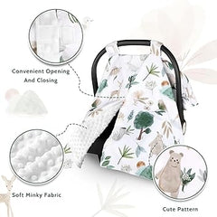 CARUILI Winter Car Seat Covers for Babies, Minky Baby Car Seat Cover, Warm Infant Carseat Cover Canopy Protects Baby from Wind, Sun, Stranger, Woodland Animal