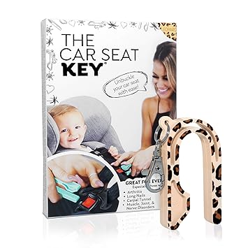 The Car Seat Key - Original Car Seat Key Chain Buckle Release Tool - Easy Unbuckle Opener Aid for Nails, Parents, Grandparents & Older Children by NAMRA Made in USA (1 Pack, Leopard)