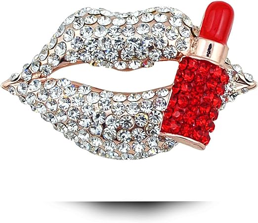 Reizteko Hot Lips Lippenstift Strass-Brosche für Damen, Schmuck, Pullover, Schal, Schal, Schnalle (weiß) 