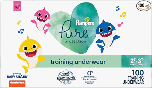 Pampers Pure Protection Training Pants Baby Shark - Size 2T-3T, 100 Count, Premium Hypoallergenic Training Underwear