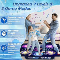 Tapete de baile para niños: tapete de baile electrónico con 6 botones iluminados y Bluetooth inalámbrico, tapete de juego de baile musical con música incorporada, 9 niveles y 3 modos, regalos de cumpleaños, juguetes para niñas de 4 a 8 años, 8 a 12 años 