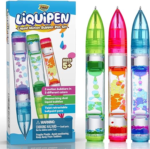 Yoya Liquipen – Bolígrafos de burbujas de movimiento líquido juguete sensorial (paquete de 3) – Escribe como un bolígrafo normal – Bolígrafos temporizadores coloridos ideales para aliviar el estrés y la ansiedad – Juguetes geniales para niños y adultos 