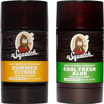 Dr. Squatch Natürliches Deodorant für Männer – Geruchsbekämpfendes Herren-Deodorant ohne Aluminium – Sommerzitrusfrüchte + kühle, frische Aloe (2,65 oz, 2er-Pack)