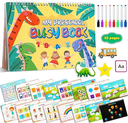 Toddler Preschool Learning Activities, Montessori 32 Themes Dinosaur Busy Book for Toddlers 2-6, Education Toys for Kids, Alphabet Learning Toys, Children's Day, Christmas, Birthdays Gifts for Kids