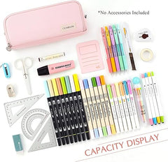 CICIMELON Large Capacity Pencil Case 3 Compartment Pouch Pen Bag for School Teen Girl Boy Men Women (Pink)