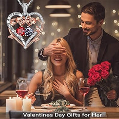 Iefil Valentinstagsgeschenke – Rosenherz-Geburtsstein-Halskette, Geschenke für Ehefrau, Freundin, ihre Frauen, Geburtsstein-Schmuck, Edelstein, Valentinstag-Geburtstagsgeschenke für Mutter, Oma, ihre Frau, Freundin, Frauen