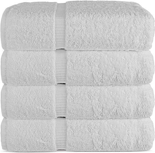 Chakir Turkish Linens 100% Cotton Premium Turkish Towels for Bathroom | 27'' x 54'' (4-Piece Bath Towels - White)