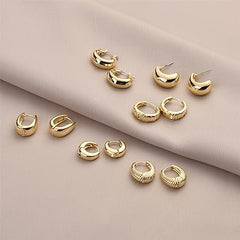 Wgoud Klobiges Creolen-Set, 14 Karat Gold, Creolen für Frauen, hypoallergen, dickes Creolen-Ohrring-Set, Twist-Huggie-Creolen