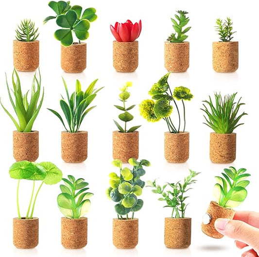 JUSTDOLIFE Plant Fridge Magnets-Mini Succulent Artificial Plants Refrigerator Magnets Potted Magnet Stickers Cute for Magnet Boards Fridge Home Office Decor