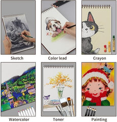 Mixed Media Sketch Pad, 9 x 12 inches, 60 Sheets (98lb/160gsm) Heavyweight Drawing Papers, Top Spiral Bound Hardcover Sketchbook, for Wet and Dry Media, Drawing, Painting