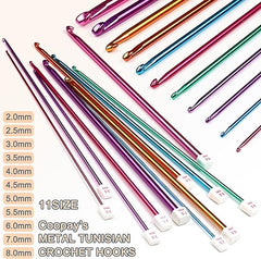 Coopay Long Crochet Hook Set, 11pcs Tunisian Multicolor Afghan Crochet Needles for Crocheting, 2mm(B)-8mm(L), Great Knitting & Crochet Supplies Tool for Beginner, Crocheter & Knitter