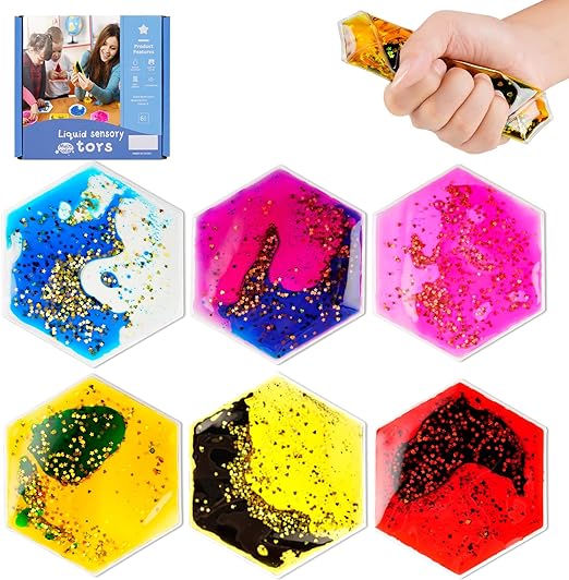 Onyoloy Sensory Soft Gel Liquid Toys: Sensory Fidget Hexágono Líquido Movimiento Juguetes Autismo Niños Sensoriales Paquete de 6 