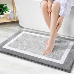 OLANLY Bathroom Rugs 24x16, Extra Soft and Absorbent Microfiber Bath Mat, Non-Slip, Machine Washable, Quick Dry Shaggy Bath Carpet, Suitable for Bathroom Floor, Tub, Shower (Grey and White)