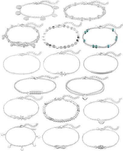 Softones 16 Stück Fußkettchen für Damen und Mädchen, Gold, Silber, zwei Stile, Kette, Strand, Fußkettchen, Armband, Schmuck, Fußkettchen-Set, verstellbare Größe