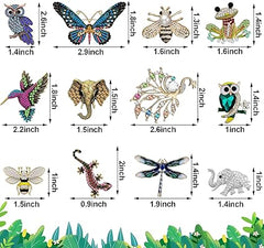 12-teiliges Damen-Broschen-Set, Strass-Kristall, Vintage-Stil, mit Kolibri, Eule, Elefant, Pfau, Biene, Brosche, Anstecknadel in Tierform, Schmetterlingsnadeln für Frauen und Mädchen, Weihnachtsgeschenke