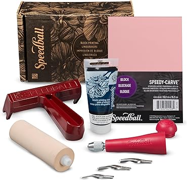 Speedball Super Value Block Printing Starter Kit – Includes Ink, Brayer, Lino Handle and Cutters, Speedy-Carve